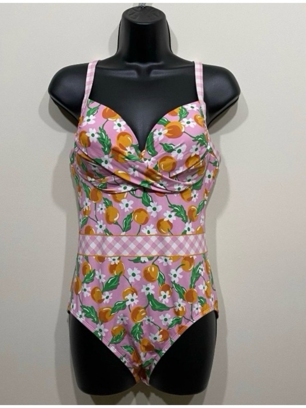 Draper James Lands End Womens Pink Orange Floral One Piece Swimsuit Beach Size 8